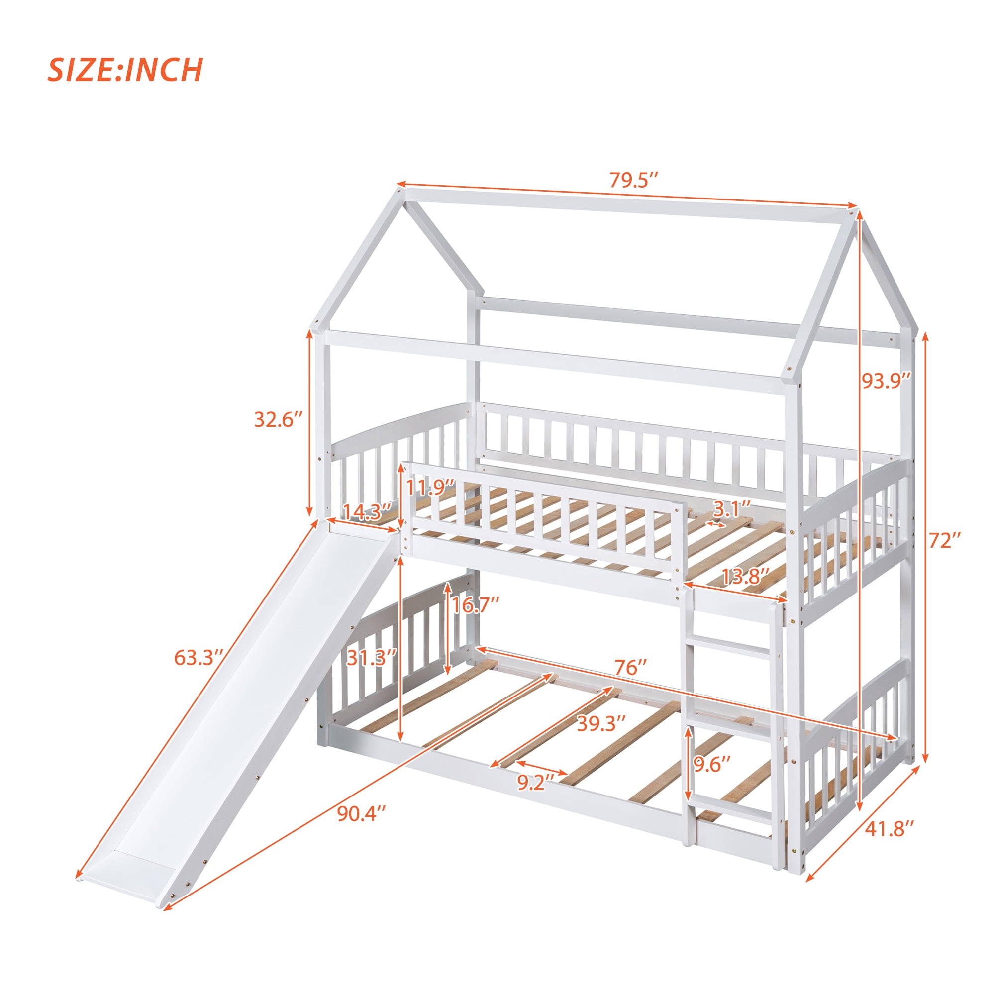 DEALTOPS Twin over Twin Bunk Bed with Slide and Ladder, Wooden Bed Frame for Kids, Teens, White