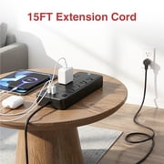 Larmtek 10-Outlet Surge Protector Power Strip with 4 USB Ports - 15 ft Extension Cord, Plug & Computer Safe,Black