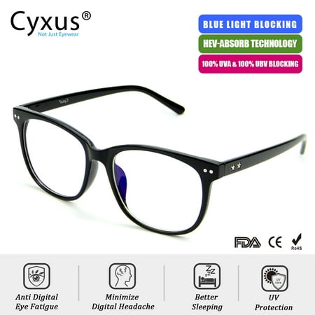 Cyxus Anti Eye Strain UV Blue Light Blocking Computer Gaming Eyewear, Oversized Black Frame Glasses for Men/Women