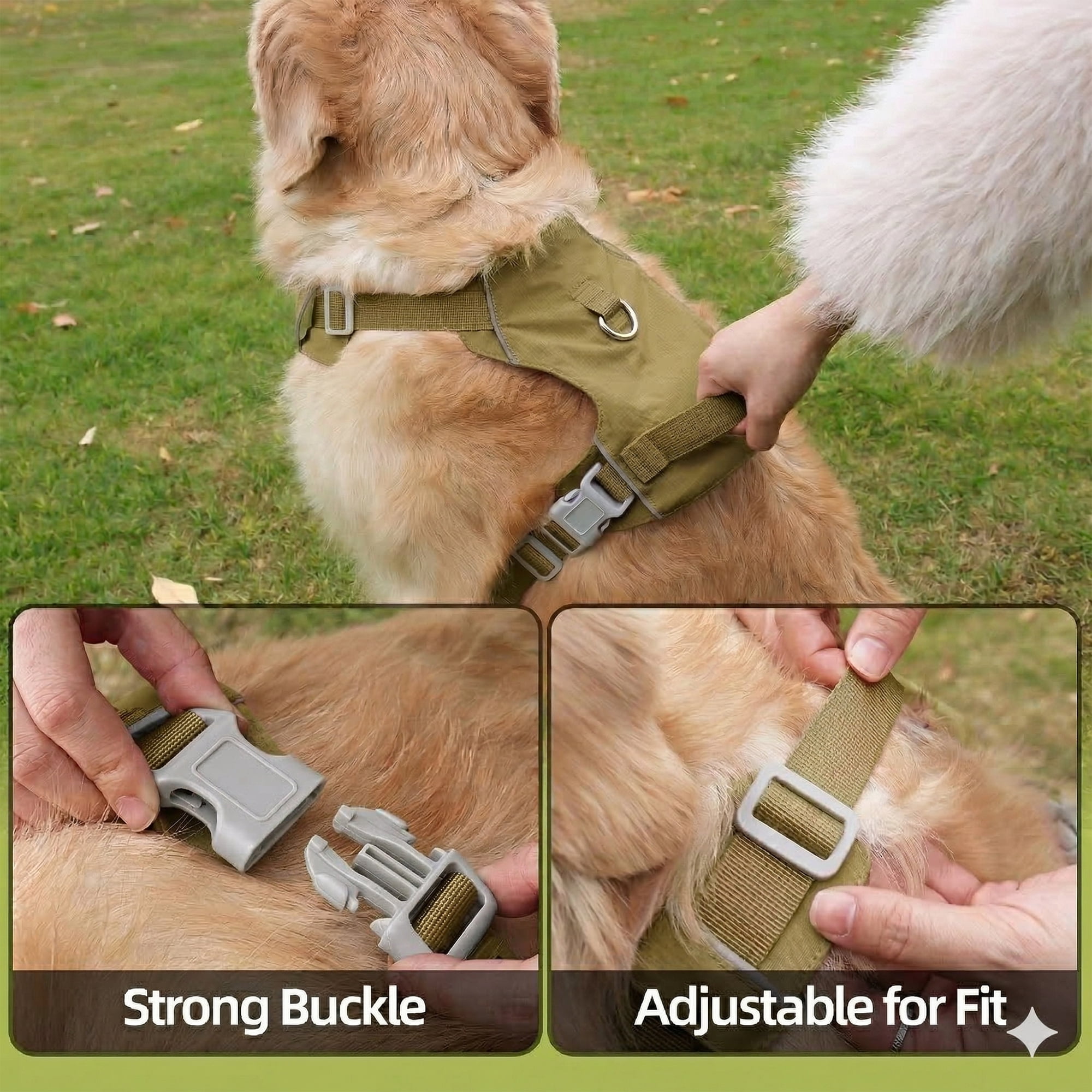 Mile High Life No Pull Dog Harness with Reflective Stripe, Adjustable Easy Get on Lightweight Harness for Small Medium Large Dogs Walking Running Training (Khaki, XL Chest 26"-37")