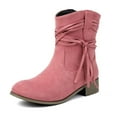 thumbnail image 6 of SUNVIT Womens Pink Mid-Calf Flock Boots - Size 42, Low Block Heel with Wrapped Strap & Tassels, All-Day Comfortable Bohemian-Chic for Casual/Business-Casual, 6 of 8