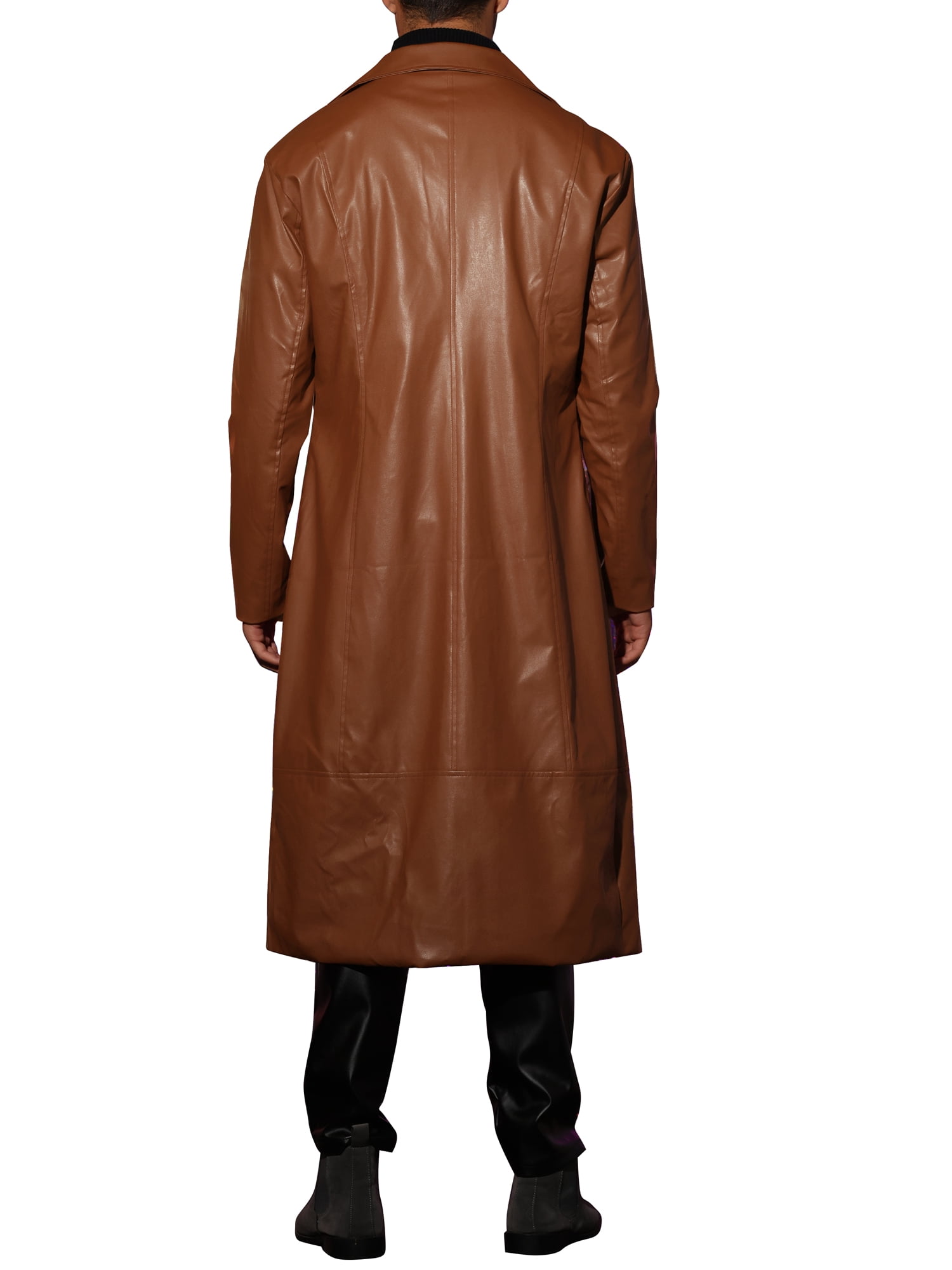 INSPIRE CHIC PU Faux Leather Long Jacket for Men's Lapel Gothic Trench Coat Outwear