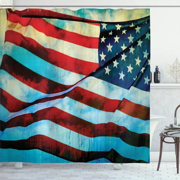 Ambesonne American Flag Shower Curtain, Wind Flagpole, 69"Wx84"L, Blue Red