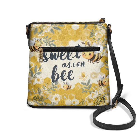 HELLHERO Waterproof Ladies Shoulder Bag for Travel Use Daily Storage Weekend Getaways, PU Material Delicate UV Texture Durable Crossbody Bag, Cute Bee Floral Print