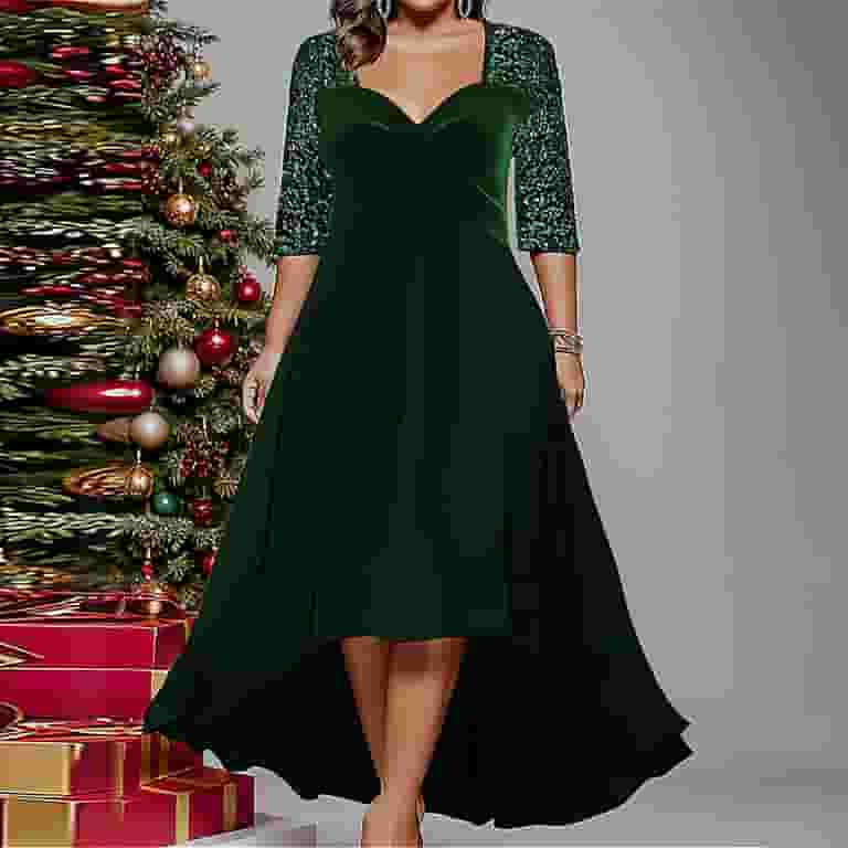 パーティードレス Wool Velvet Panelled Dress fartey Womens Plus Size Velvet Dresses Tunic Comfy Lace 3/4