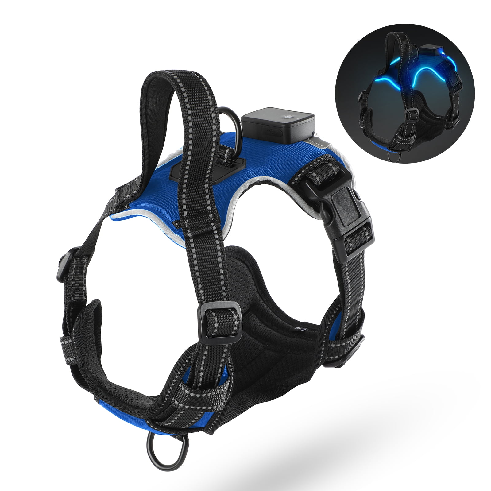 MASBRILL Light Up Dog Harness - No Pull Led Dog Harness Rechargeable Lighted Dog Harness for Night Walking Adjustable Glow Vest for Small Medium Large Dogs