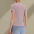 thumbnail image 4 of Womens Stretchy Ribbed High Neck Short Sleeve Gym Workout Slim Fitted Casual Full Length Top T-Shirt Purple Pink XL, 4 of 4