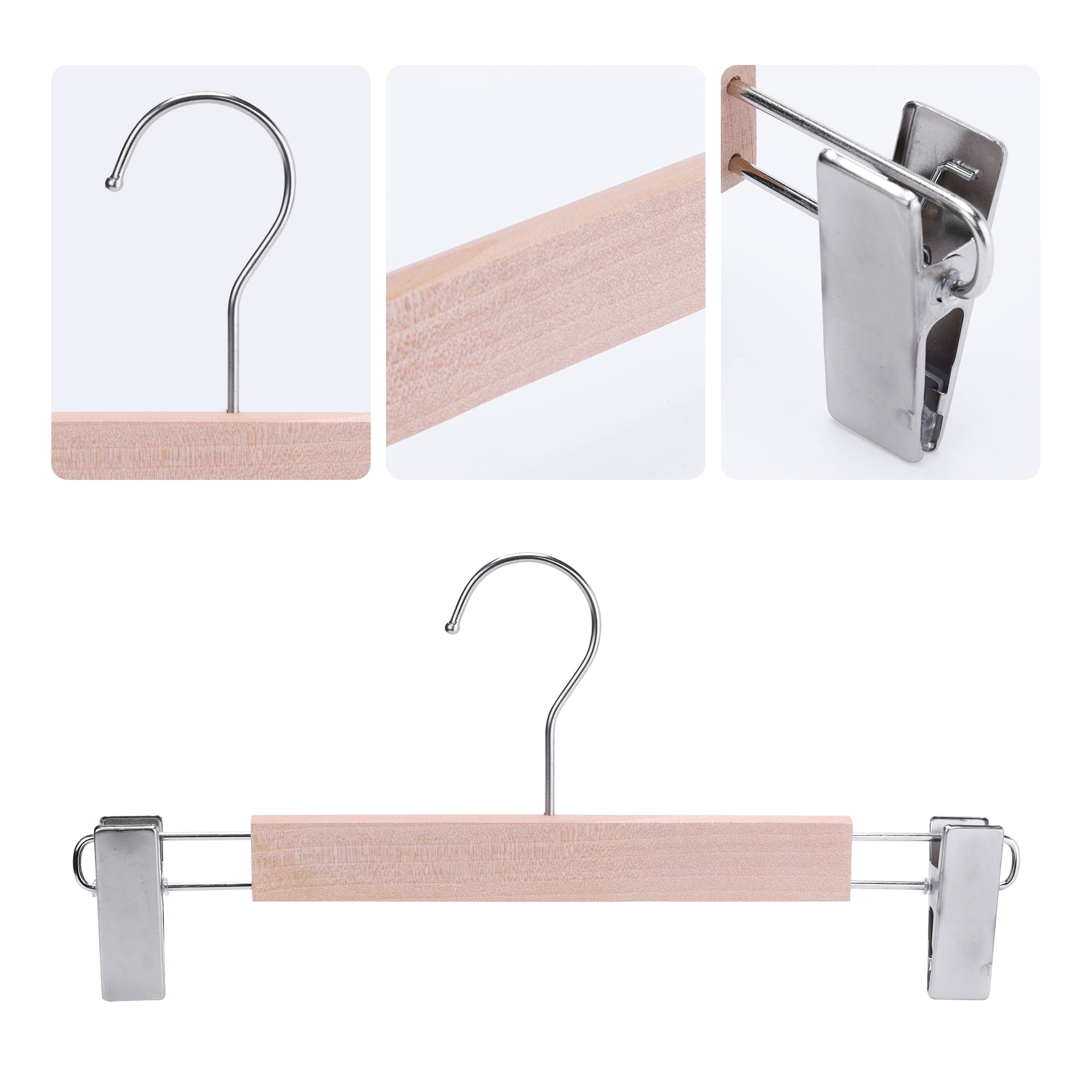 Unique Bargains Wood Hangers Clothes Hangers with Pinch Clips 10 Packs Silver