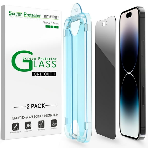 (2 Pack) amFilm iPhone 14 Pro Max Privacy Glass Screen protector (6.7")