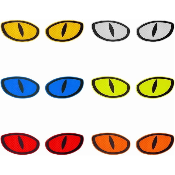 12Pcs 6 Colors PET Reflective Eye Decals Night Safety Driving Waterproof Self Adhesive Eye Decals Auto DIY Body Decals for Car Headlight Decoration 2.3x4.09inch for DIY
