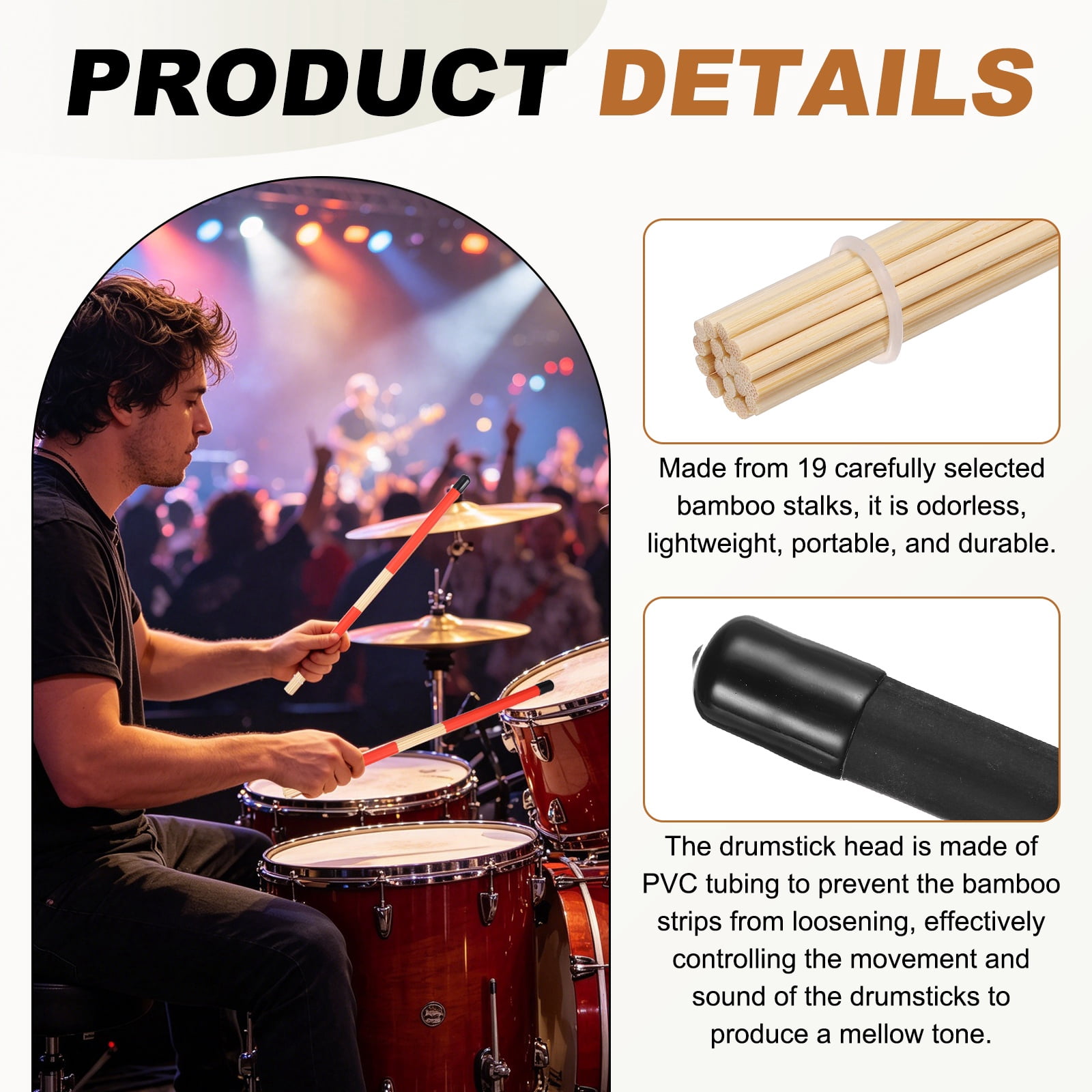 Uxcell Jazz Drum Sticks, 2 Pair Bamboo Rods Drum Brushes 19 Bundles Drumsticks for Jazz Folk Acoustic Performance Small Venue, Black(Segmented)
