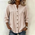thumbnail image 7 of HAOTAGS Womens 3/4 Sleeve Tops,Summer Causal Plaid V-neck Blouse Beige Size L, 7 of 7