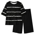 thumbnail image 4 of Spazoro Little & Big Girls Leisure Outfit Sets, Striped 2-Pieces Crew Neck Summer Short Sleeve Shirt and Shorts Sets Black Size 14 T, 4 of 8