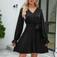 thumbnail image 1 of Gspmoly Robe pour Femmes, Mode Femmes Manches Longues Couleur Unie Col en V Jupe Courte Robe Décontractée Robe Cocktail Cadeaux de Vacances, 1 of 7
