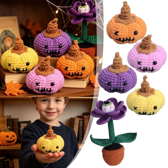 Ailezt Halloween Decor Knitted Halloween Desktop Ornament Home Festive Pumpkin Figurine Cute Shelf For Holiday Party
