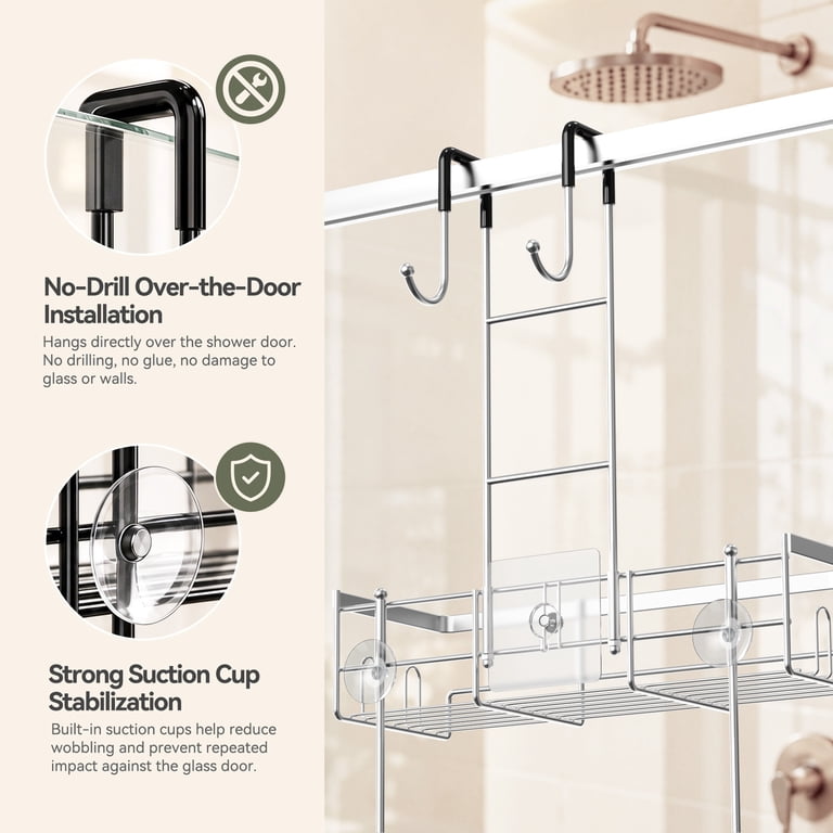 TINANA Over-The-Door Shower Caddy, Stainless Steel, Silver photo 6