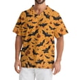 thumbnail image 3 of Men's Halloween Scrub Tops V-Neck Short Sleeve Allover Bat Print Medical Work Shirt with Chest Pocket and Front Patch Pockets Uniform for Nurse Orange L, 3 of 4