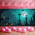 thumbnail image 6 of Glow in Dark Halloween Background Spooky Cemetery Full Moon Tombstones Jack O Lantern for Party Decoration Holiday, 6 of 7