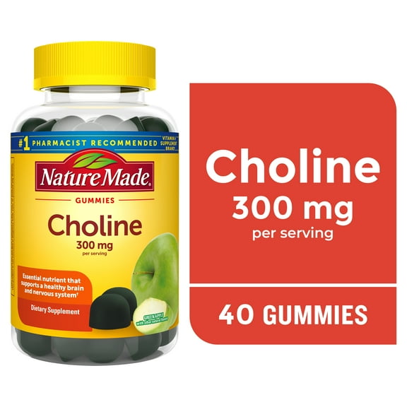 Nature Made Choline Vegan Gummies, Choline Supplements for Liver & Brain Health, 40 Count