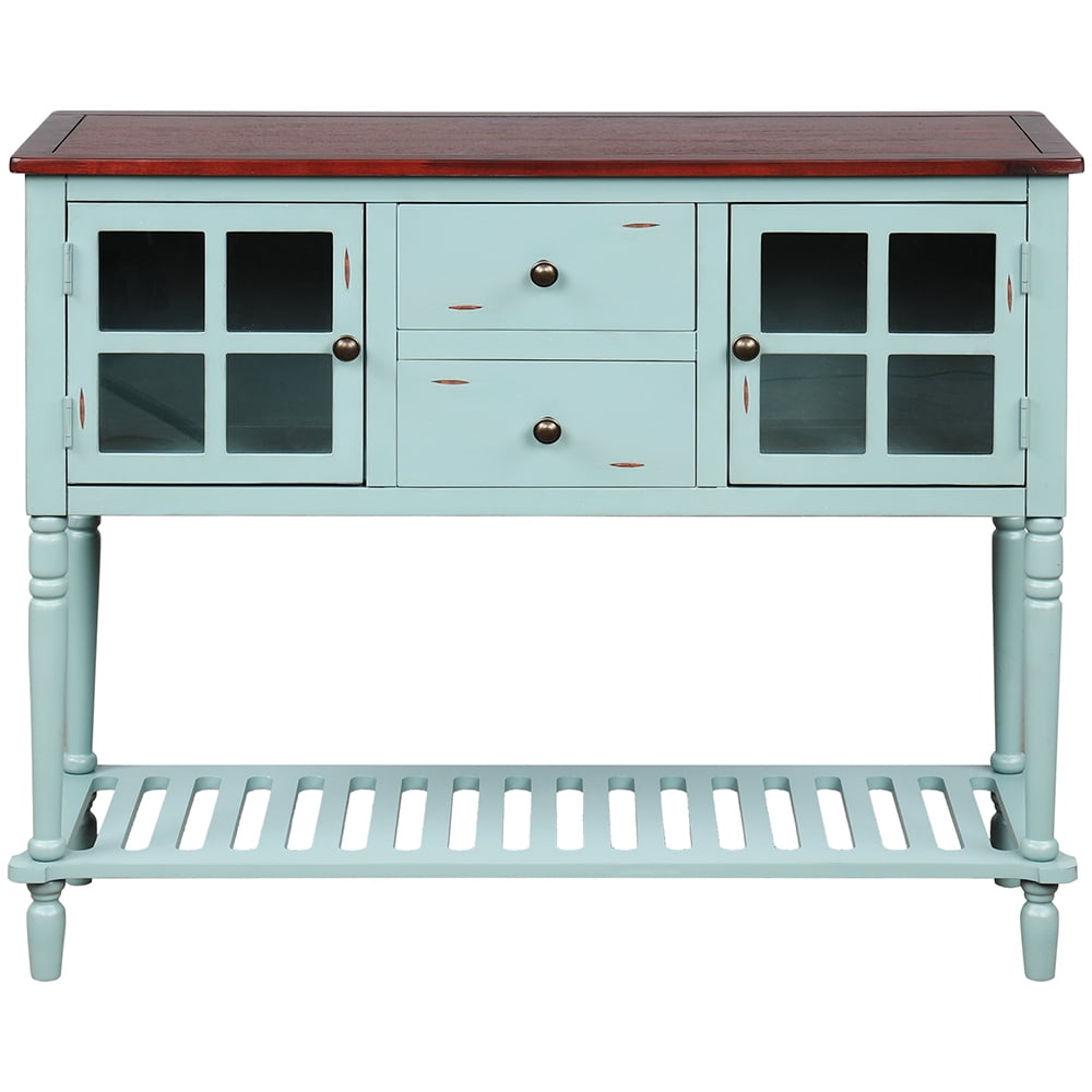 Lowestbest Sideboard Console Table, Entryway Accent Sofa Table with Bottom Shelf, Glass Buffet Storage Cabinet for Living Room, Blue Lowestbest Sideboard Console Table, Entryway Accent Sofa Table with Bottom Shelf, Glass Buffet Storage Cabinet for Living Room, Blue