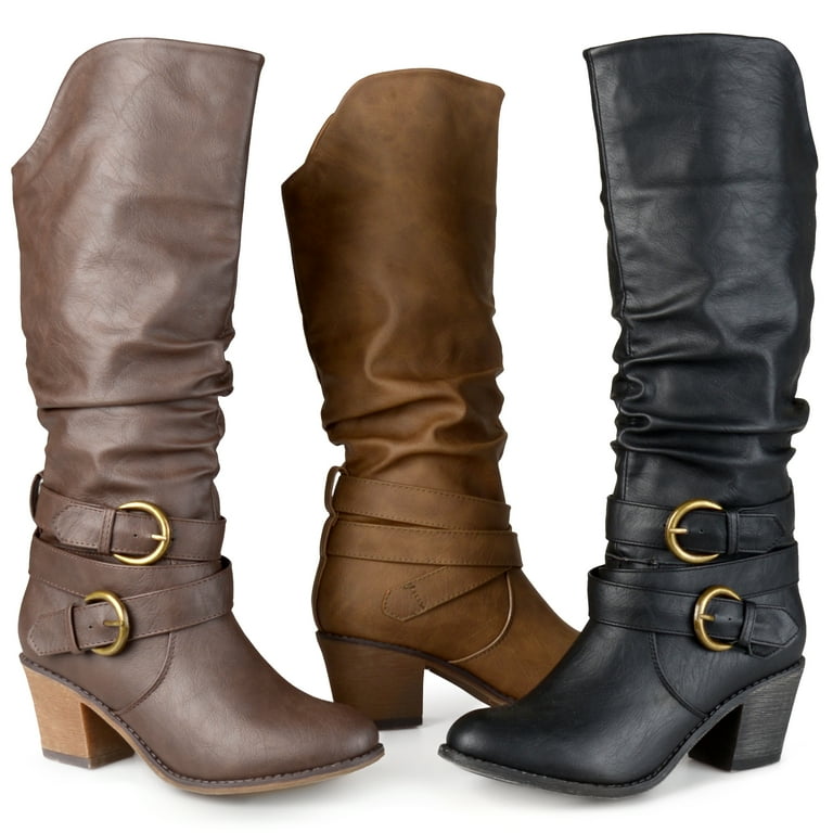 Women s Slouch Buckle High Heel Boots Walmart