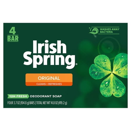 Irish Spring Original, Deodorant Bar Soap, 3.7 Ounce, 4 Bar Pack