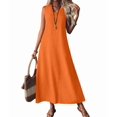 thumbnail image 2 of Summer Dresses for Women Cotton Linen Maxi Dress Casual Sleeveless Solid Long Sundress Orange M, 2 of 7