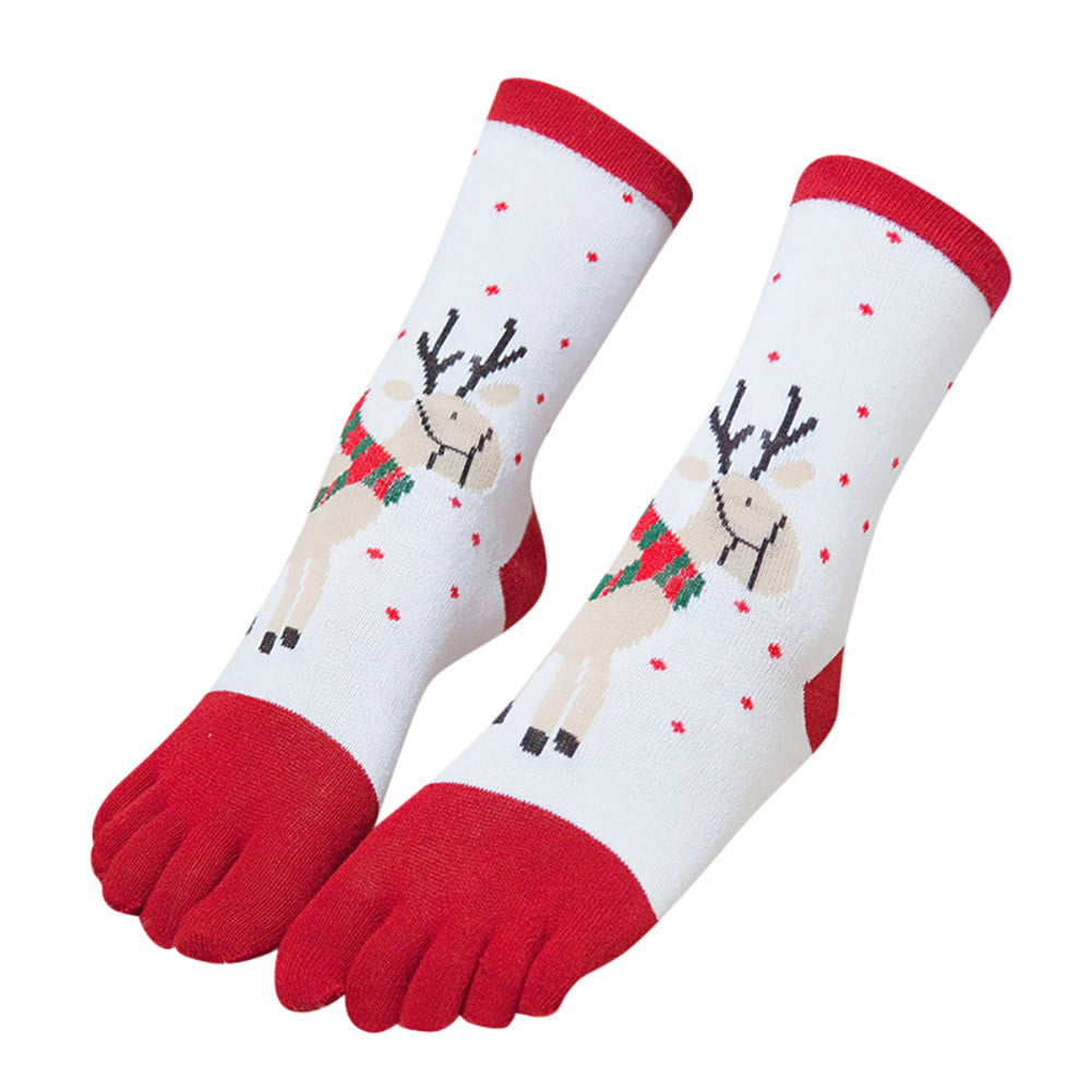 Details about   Christmas Unisex Print Multicolor Toe Socks Five Finger Socks Cotton Thick Socks