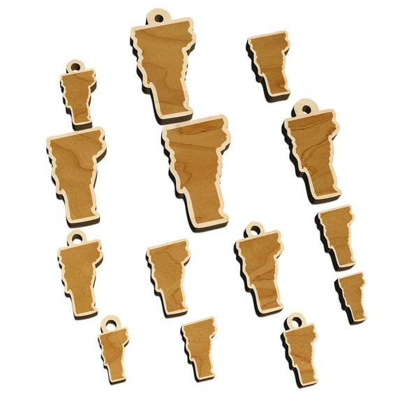Vermont State Silhouette Wood Mini Charms Shapes DIY Craft Jewelry - With Hole - Various Sizes (16pcs)