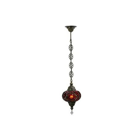 

LaModaHome Turkish Moroccan Handmade Mosaic Glass One Chain Ceiling Lamp Light with Decorative Dark Copper Fixture for Bedroom Livingroom and Winter Garden Harp Seal