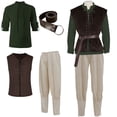 thumbnail image 4 of JOANKDMI 4 Piece Mens Medieval Renaissance Role Play Costume Lace Up Vest Jacket Long Sleeve Shirt and Straight Leg Loose Fit Pants with Matching Belt Halloween Pirate Outfit Set, 4 of 9