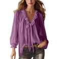 thumbnail image 2 of Helii Womens Tops Women's V Neck Pleated Front Collared Long Sleeve Ruffle Casual Blouse Top, 2 of 5