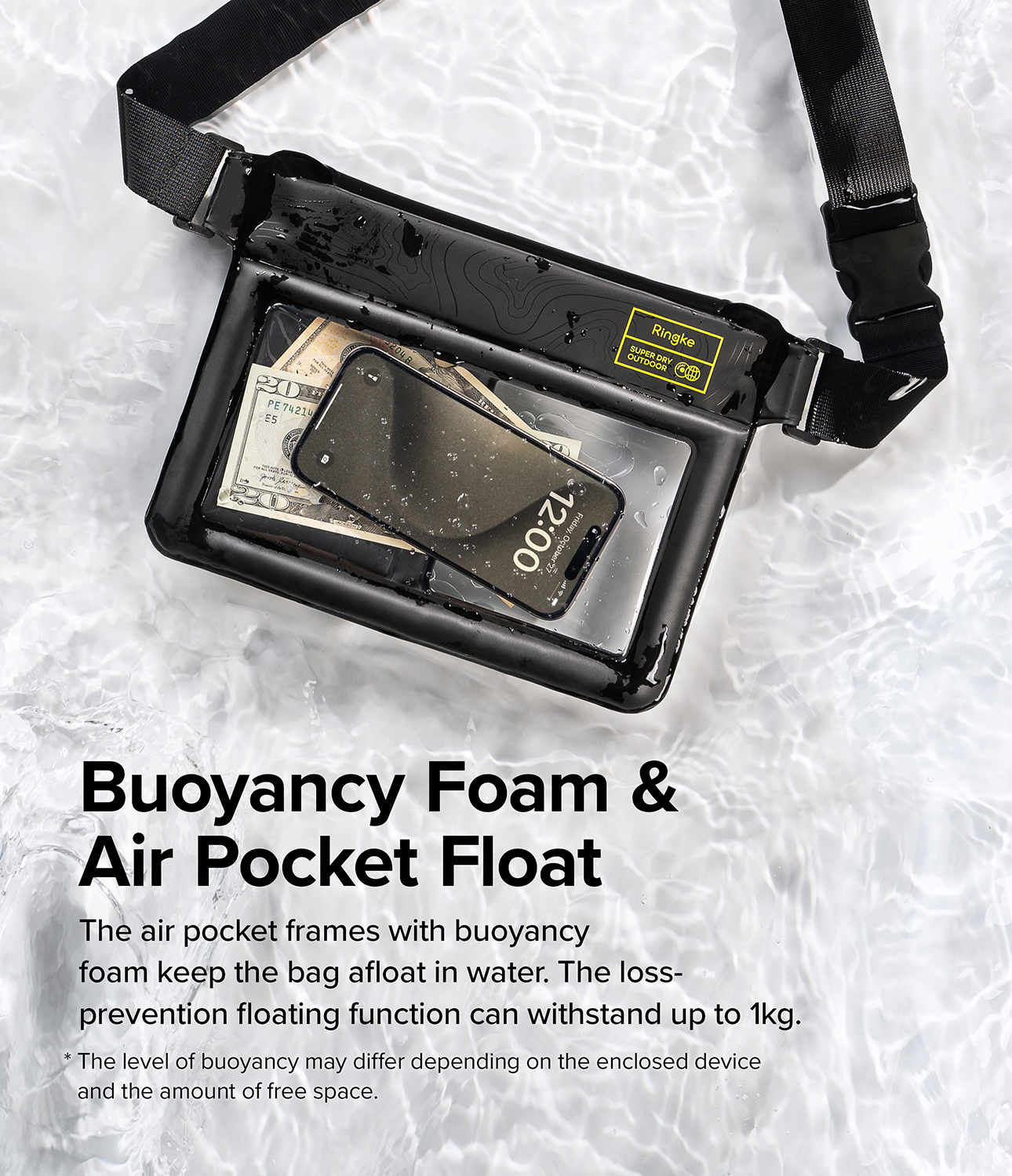 Ringke Waterproof Bag [Sling Bag] Lightweight Waterproof Large Capacity Touch Friendly TPU Sling Bag - Black