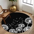 thumbnail image 2 of Round Area Rugs Collection 7 Ft, White Dandelion Non-Slip Residential Carpet, Spring Flowers Botanical Vintage Black Indoor Crawling Mats Runner Rugs for Living Room/Dining Room/Bedroom, 2 of 8