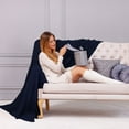 thumbnail image 4 of PiccoCasa Cotton Knitted Blanket Throw Blanket for Couch, Bed, Sofa, Travel, Navy Blue 60" x 78", 4 of 8