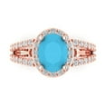 thumbnail image 2 of 2.78ct oval cut turquoise 18k rose gold halo Bridal Wedding Engagement Promise Anniversary Ring for Women size 7.25, 2 of 7