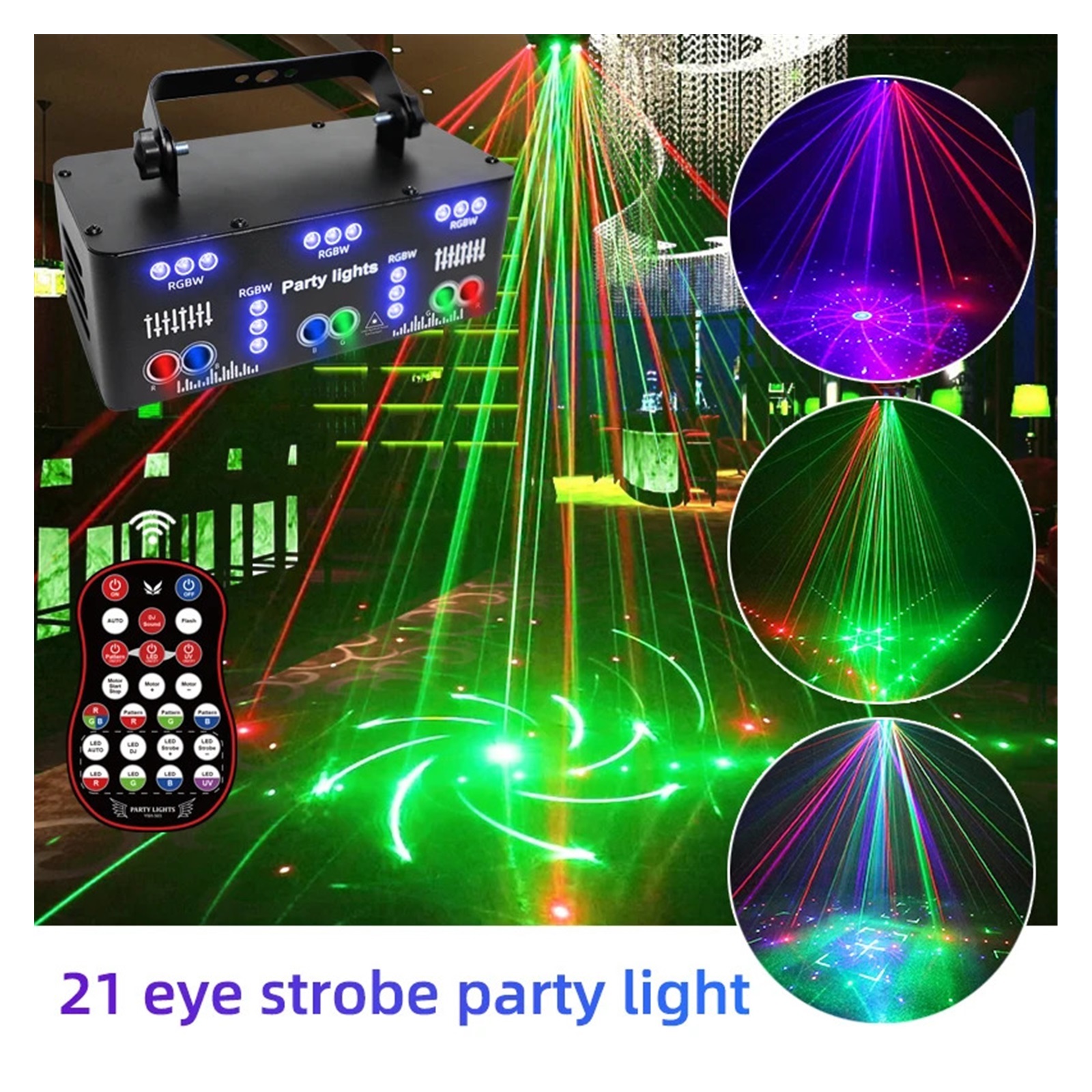 21 Eyes DJ Disco Light Black Light Beam Projector Remote Strobe Stage RGB Effect Xmas Club Party Holiday Halloween ,Multiple Working Modes