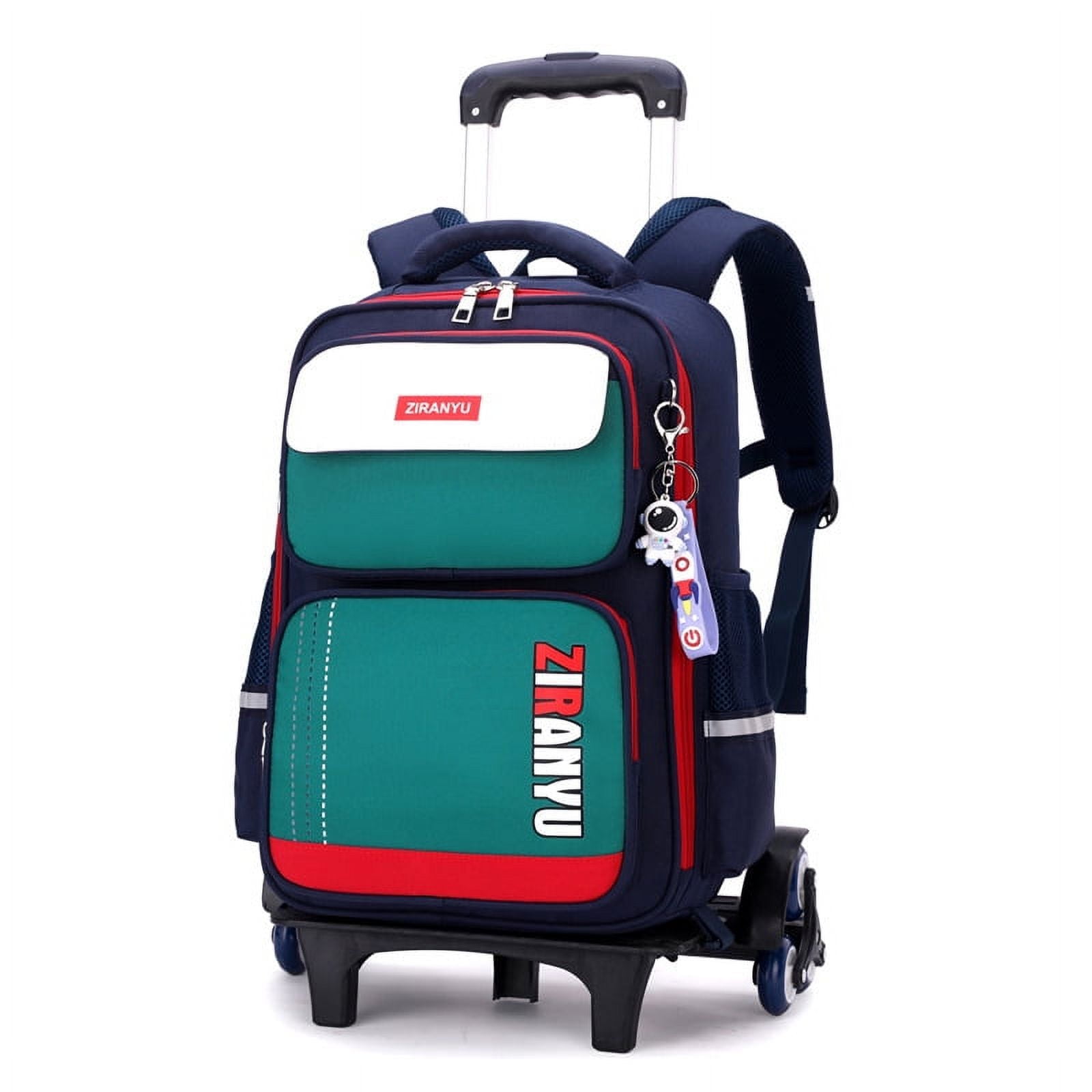lvyH Rolling Backpack,Large Waterproof Cartoon Wheeled Backpack Travel Bookbags with Telescopic Handle,Green