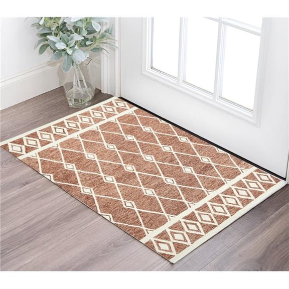 HomeRoots 570435 2 x 3 ft. Rust & Ivory Wool Argyle Hand Hooked Rectangle Area Rug