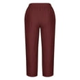 thumbnail image 4 of WIZUTIZ Womens Business Casual Pants Plain Trendy Relaxed Fit Wide Leg Trousers Spandex Elastic High Rise 7/8 Length Beach Pants Solid Asymmetrical Cropped Palazzo Pants for Ladies Athletic Beach Red, 4 of 4