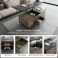 thumbnail image 4 of QEZEOM Modern Lift Top Coffee Table with 4 Hidden Stools and Drawers, Compartment & Storage, Brown, 4 of 8
