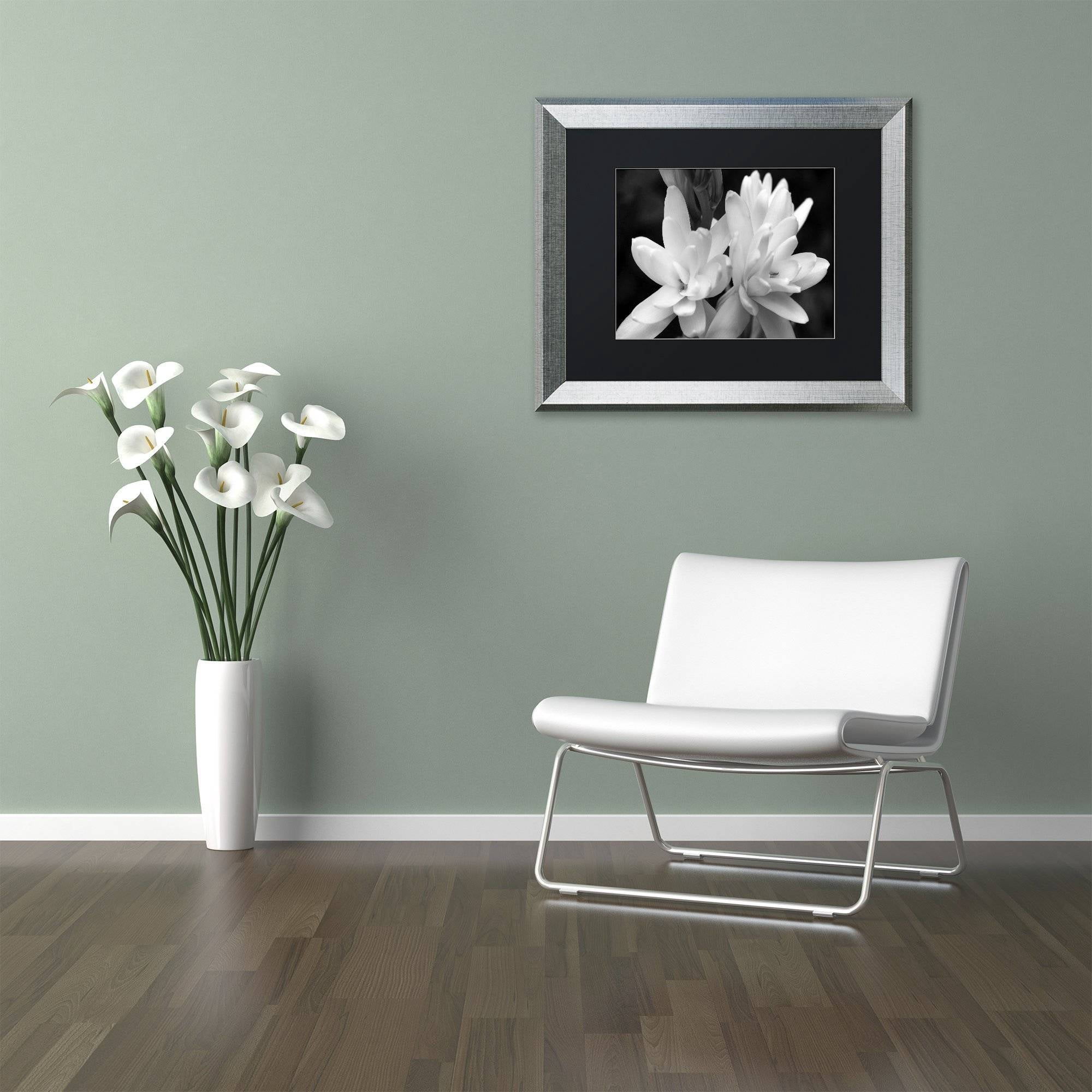 Trademark Fine Art "Tuber Rose in Black and White" Canvas Art by Kurt Shaffer, Black Matte, Silver Frame