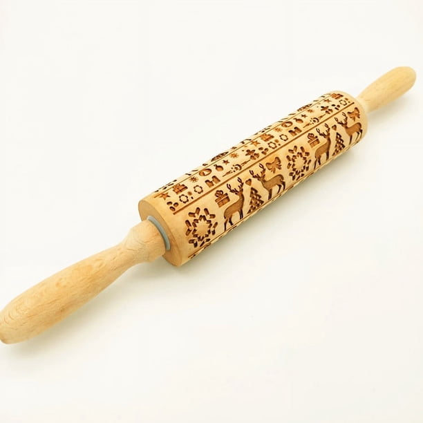 Rodillo de amasar en relieve, rodillos para hornear, rodillo de madera de Navidad, rodillo de amasar con grabado profundo, herramientas de decoración de cocina para hornear galletas en relie