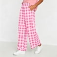 thumbnail image 3 of Pounoo Wide Leg Pants for Women Elastic High Waist Plaid Pattern Gathered Detail Loose Fit Trousers Beach Vacation Style Airy Soft Bottoms, 3 of 6