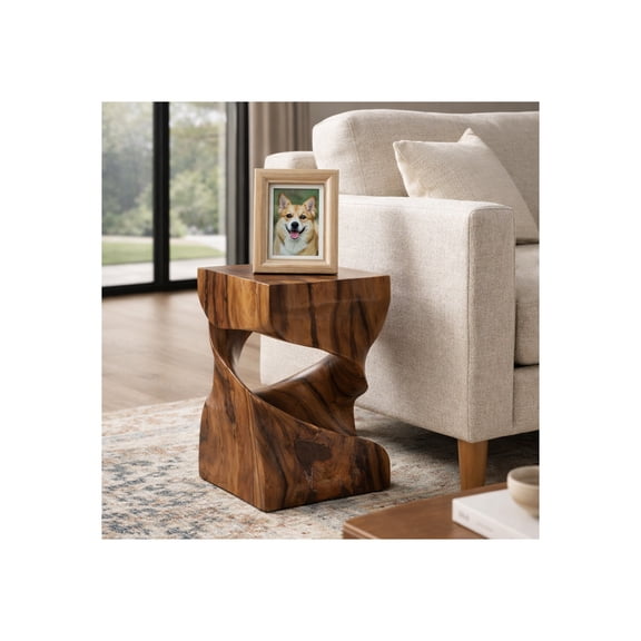 Artistic End Table, Side Table, or Small Night Stand for Room Decor - Wood Bedside Table with Hand-Carved Twisted Design for Small Spaces - Unique Table for Home, Bedroom, or Living Room - 18" Brown