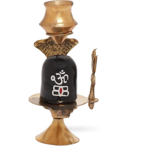 Zig Zag Shiva Shivling with Shesnag, Trishul & Brass Matki for Pooja, Decoration (Home Pooja Items) (4-Inch, Small Lord Shiv Ling)
