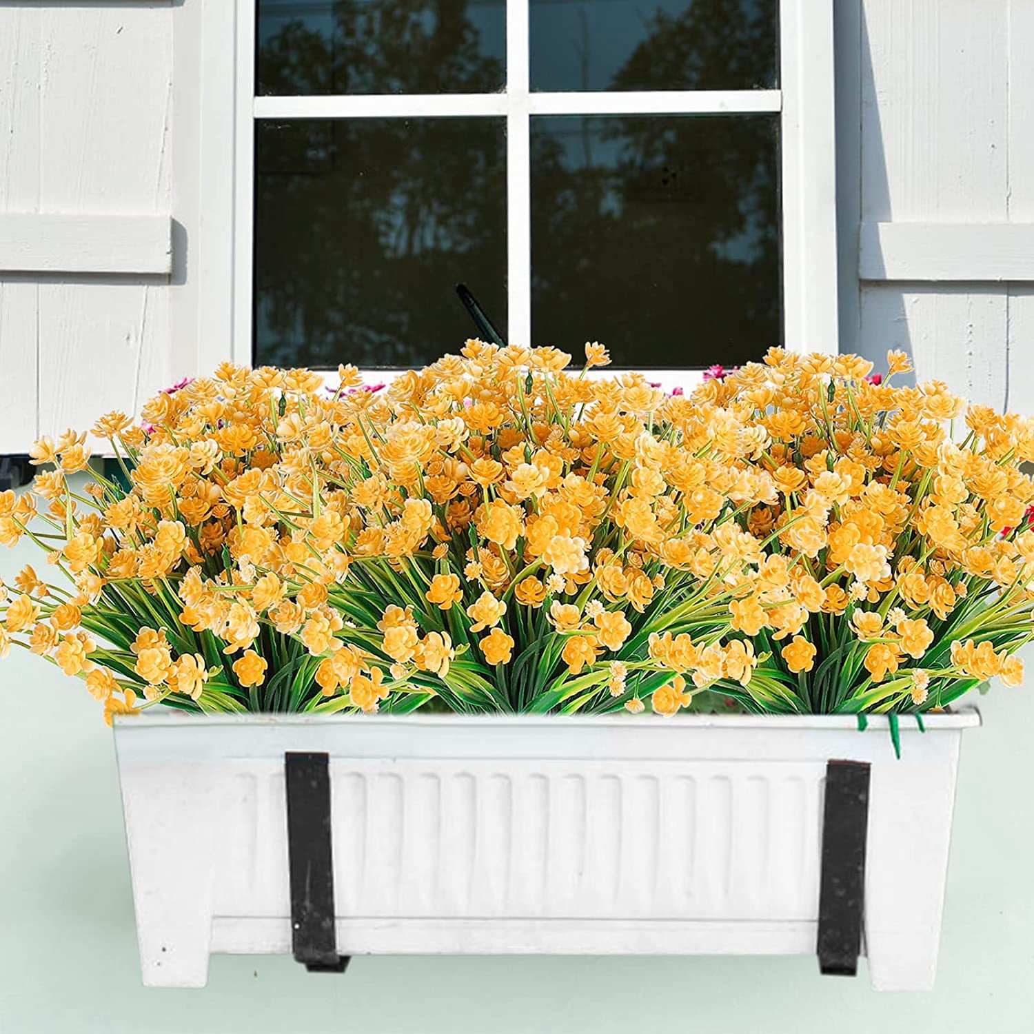 Morttic Artificial Flowers for Outdoors Plastic UV Resistant Faux Flowers Decoration Greenery Garden Shrubs，Bulk Fake Flowers in Vase (Yellow 4pcs)