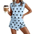 thumbnail image 6 of Womens 2 Piece Skirt Set Summer 2026 Polka Dot Print Crew Neck Sleeveless Tank Tops Asymmetrical Wrap Skort Outfits,Blue,M, 6 of 7