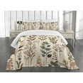 thumbnail image 3 of Ambesonne Brown Quilted Bedspread Set 3 Pcs, Vintage Botanical Concept, Queen Size, Pale Camel Laurel Green, 3 of 4