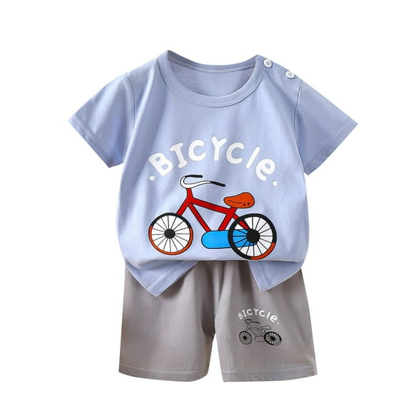 ZACPNCV 2PCS Toddler Baby Boy Summer Pajamas Outfit Short Sleeve Cartoon Print Smocked T-shirt Elastic Waist Shorts Summer Clothes 6-9 Months
